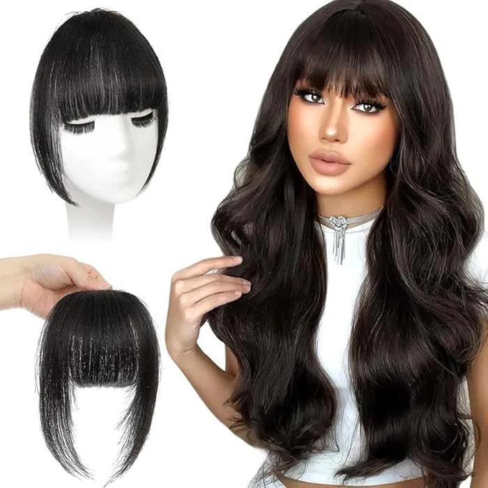 DILLARDS French Straight Front Extension Side Bangs Clip On Forehead Cover Up Double Ends 1 Piece Light Brown - Image 1